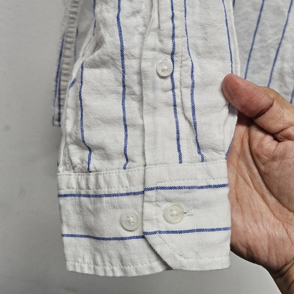 Banana Republic Linen Button Up Long Sleeve Shirt XL Striped Untucked Fit Preppy